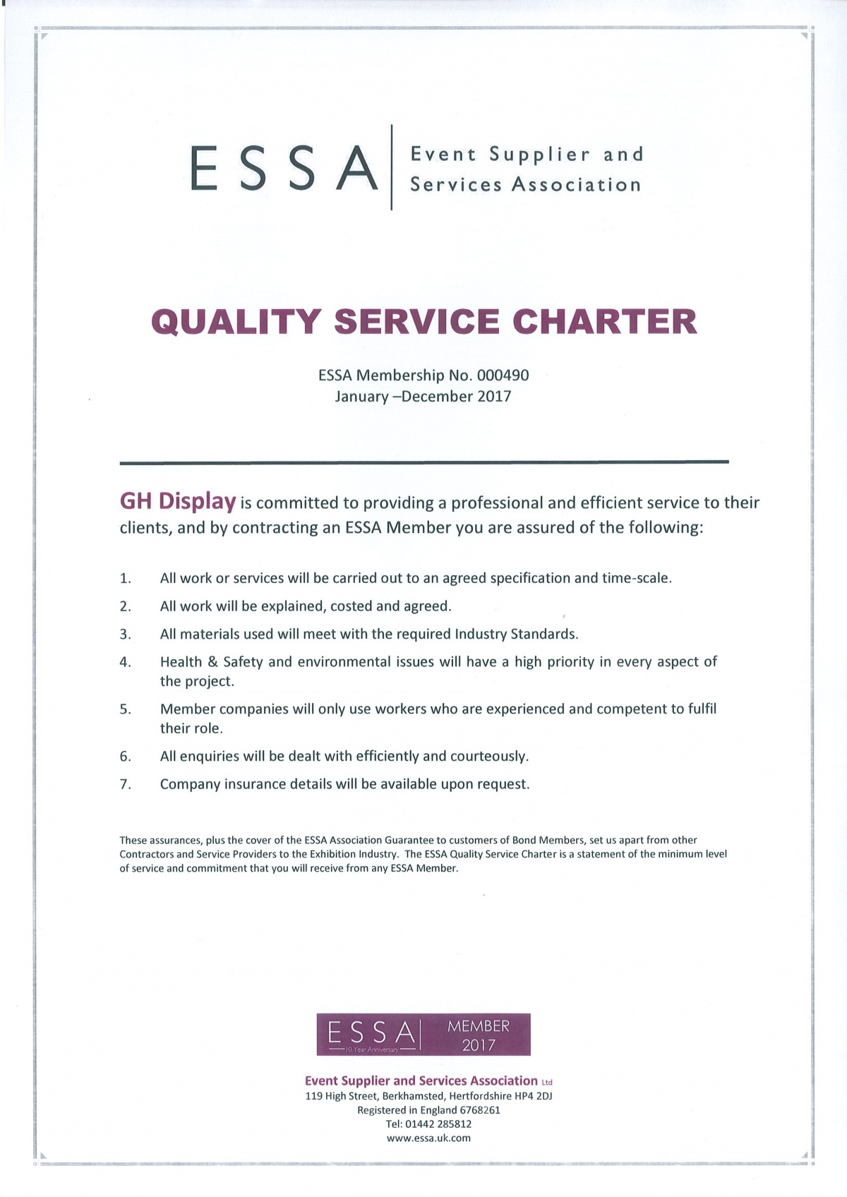 ESSA quality service charter