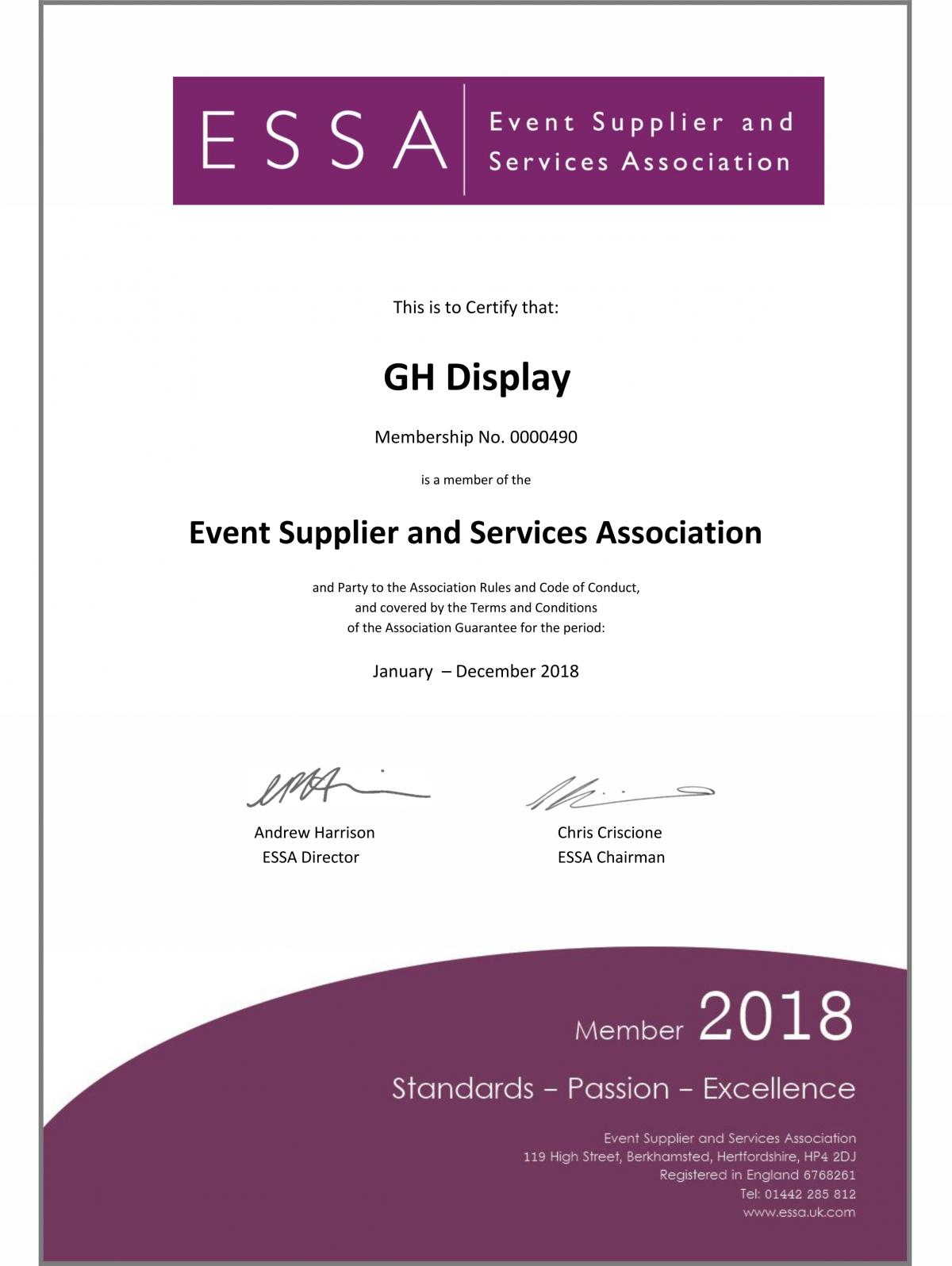 ESSA Certificate 2018 ESSA Certificate 2018