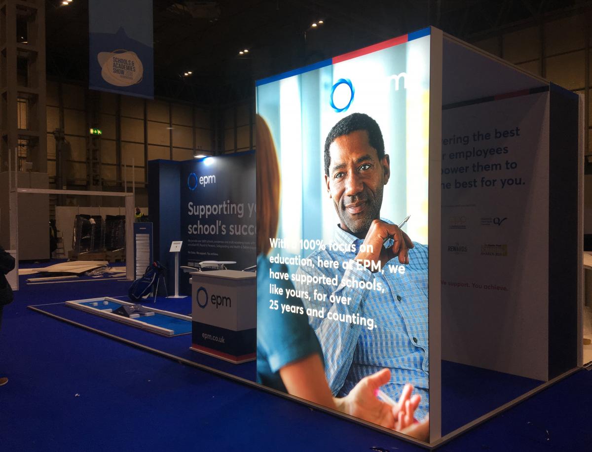 Exhibition stand with lightbox display Exhibition stand with lightbox display