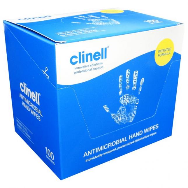 Clinell Antibacterial Wipes box 100 of individual sachets