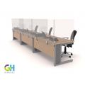Row of protective screens on office desks